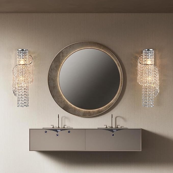 K9 Crystal Chrome Wall Sconces, Adjustable 3-Color LED Wall Light, FixtureVanity Wall Mount Lamps for Living Room Bedroom Bathroom Bedside Hallway Stairway