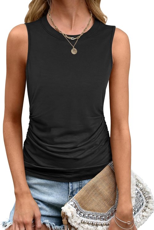 ANRABESS Women's Casual Sleeveless Tank Top - Loose Fit Crewneck Tee for Trendy Summer Outfits