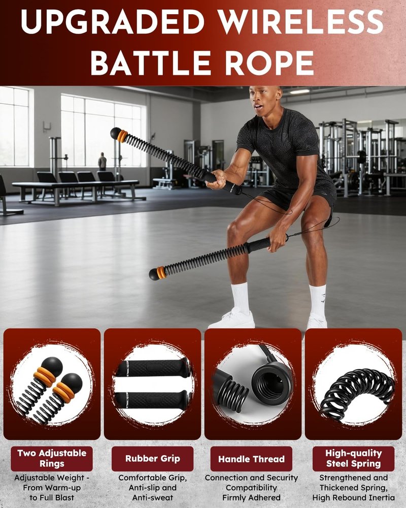 Ropeless Cordless Portable Battle Ropes for Home Gym,Adjustable Weight Z-Rope,Workout Equipment Weighted,Exercise Strength Training,No Endless Jump Rooes,Fitness Working Flex Springs Sticks(Gray)