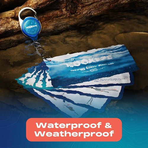 HOOK-EZE Fishing Knot Tying Cards - Waterproof Guide to 12 Essential Knots with Zinger Retractor | Perfect Fishing Gift for Men