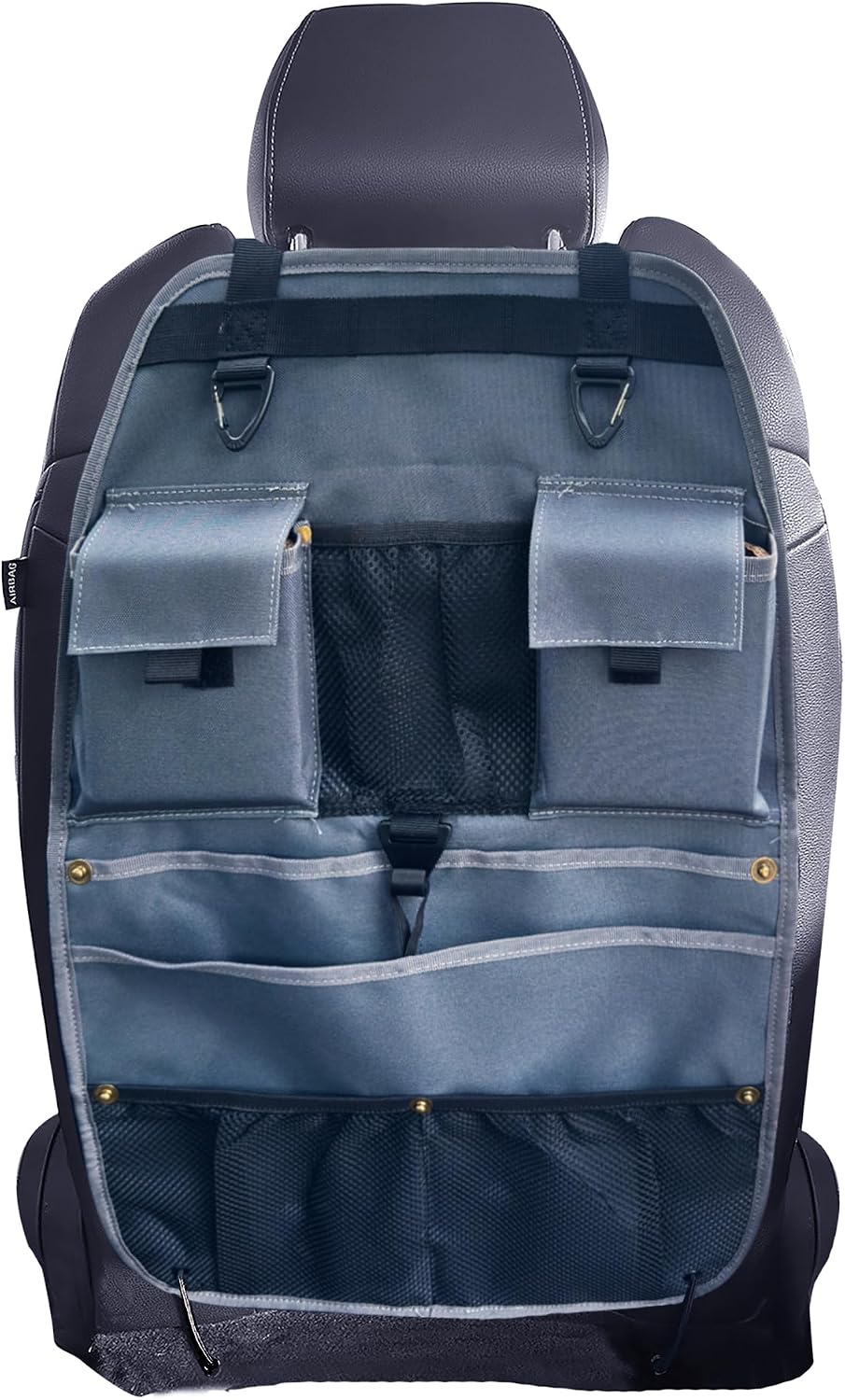 Car Seat Back Organizer with Multiple Storage Pockets, Black Mesh and Fabric, Universal Fit (grey)