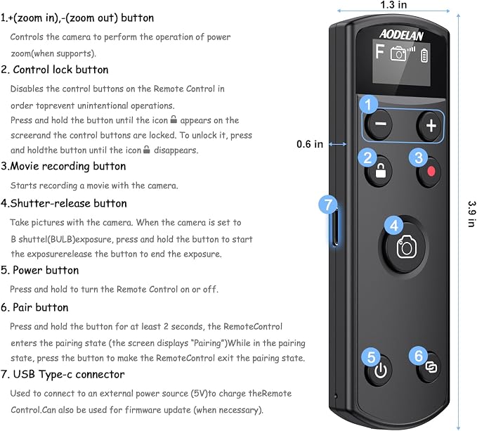 for Fujifilm Camera Rechargeable Shutter Release, AODELAN Wireless Remote