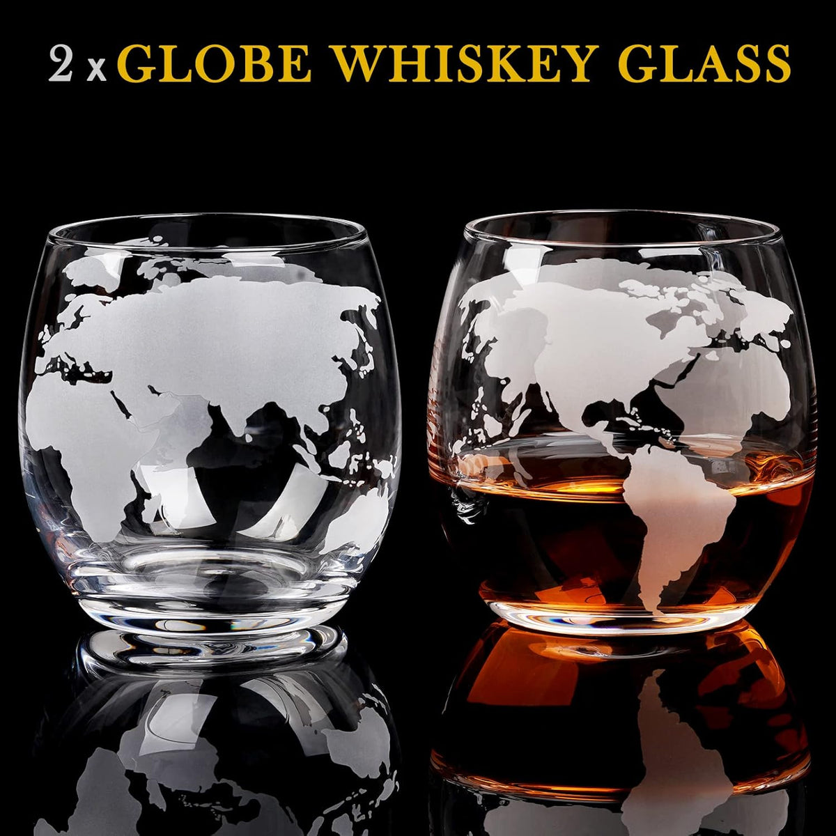 PONPUR Whiskey Decanter Globe Set - Includes 2 Glasses & 2 Ball Stones | Perfect Gift for Men, Dads & Husbands