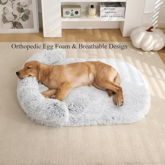 Calming Dog Bed - Fluffy Plush Mat with Removable Washable Cover | Furniture Protector for Large Dogs & Cats(Brown,21.65X15.75X4.33in)