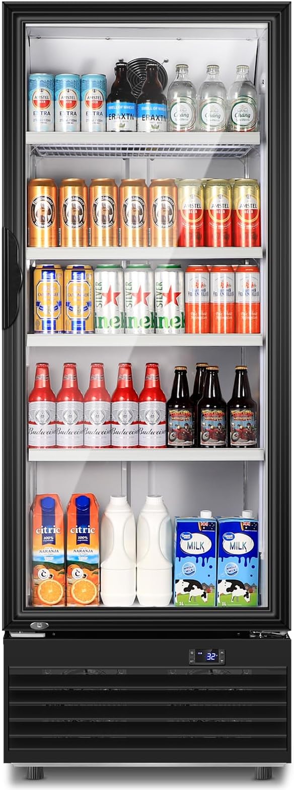 Glass Door Beverage Display Refrigerator 350L 590 Can Black | Fast cool, low noise, self-closing door, glass door, for store/office