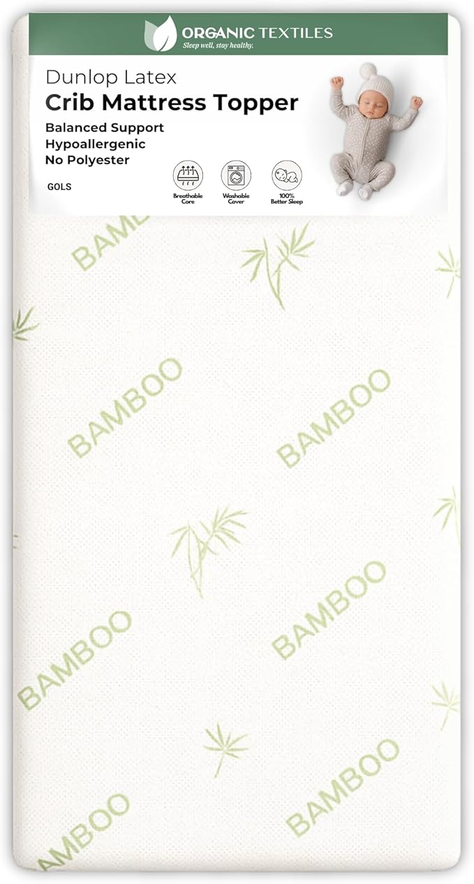ORGANIC TEXTILES Organic Baby Mattress Topper with Rayon Derived Bamboo Removable Cover - GOLS/GOTS Certified Breathable 2" Basinet (30"x15")