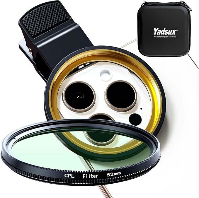 52mm Polarizing Phone Filter for iPhone, Clip-on CPL Lens Eliminates Glare &