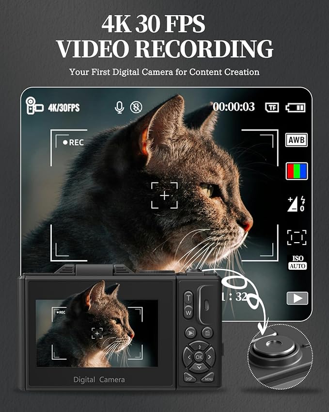 4K Digital Camera for Beginners & Teens, Autofocus Vlogging Camera