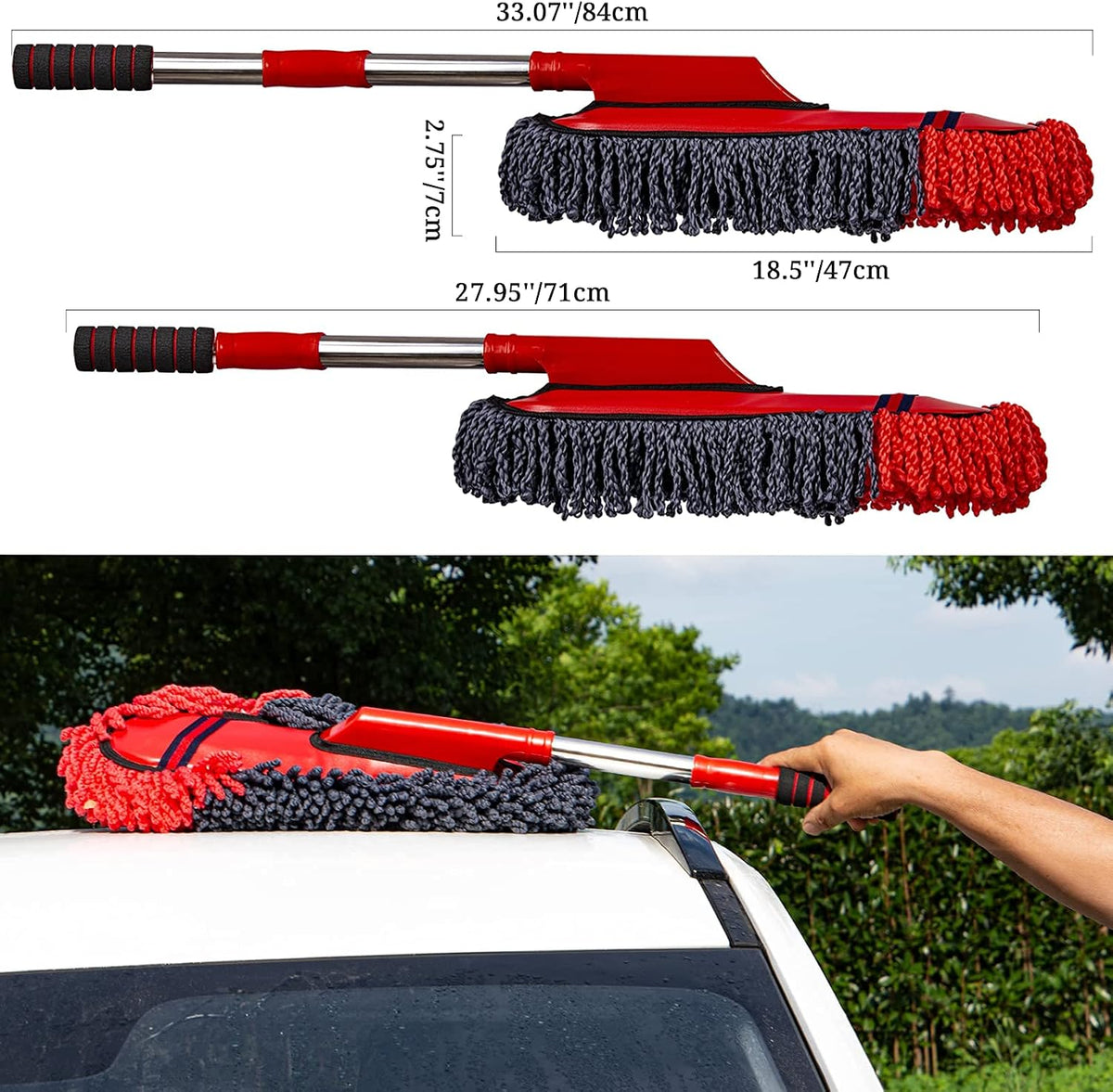 Soft Microfiber Car Duster Exterior Scratch Free Multipurpose Duster with Extendable Handle Duster for Car, Truck, SUV, RV and Motorcycle