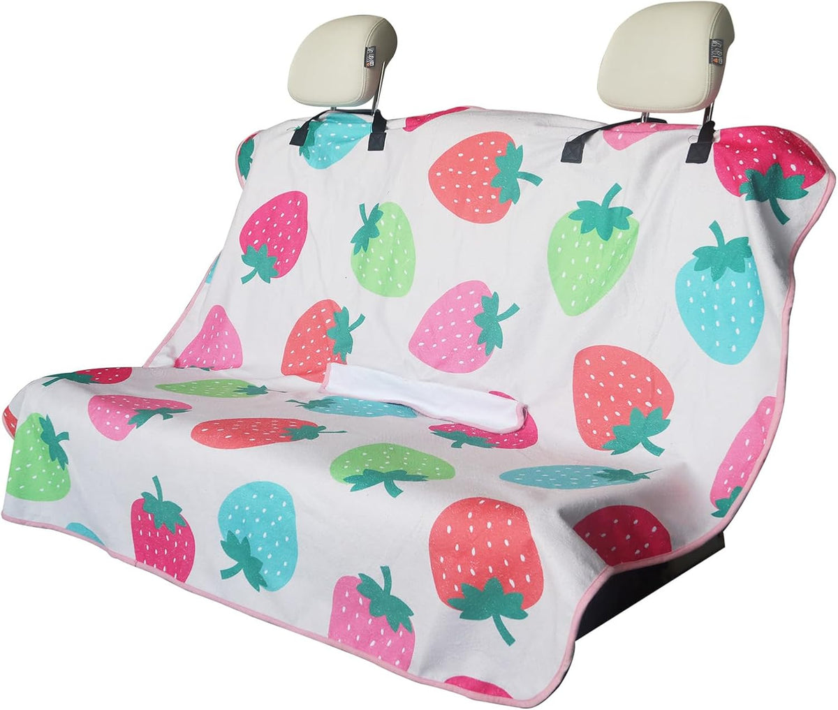 Sweat Towel Car Seat Cover Protector Front Seats for Gym Workout, Running, Swimming, Beach and Hiking, Waterproof Universal Seat Cover for Car, Trucks, Van & SUV (1, Strawberry, Rear Seat)