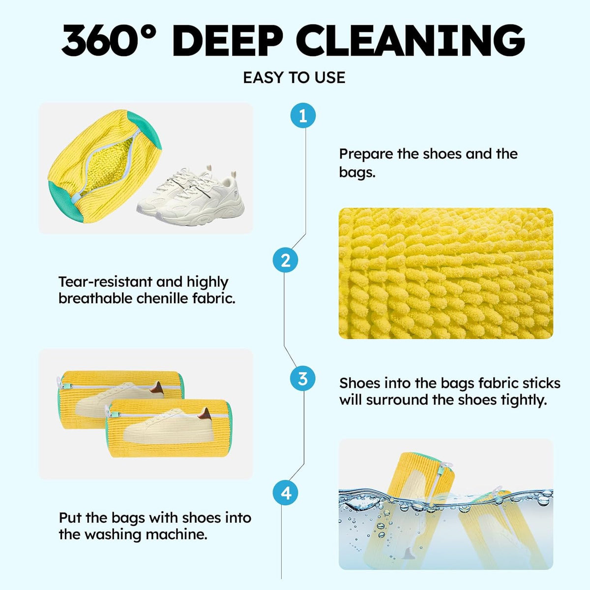 Regine Switzerland Shoe Washing Bag - Reusable Laundry Bag for Sneakers & Tennis Shoes | 2 Pcs Yellow