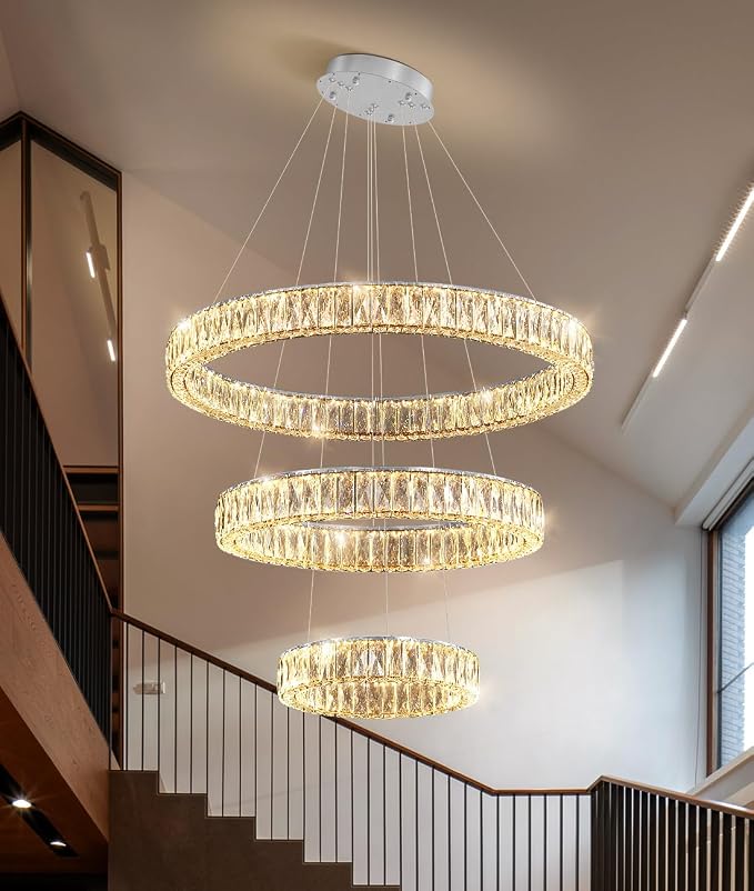 HAIXIANG Modern Glam Chandelier Crystal LED Remote Rings Chandelier Adjustable