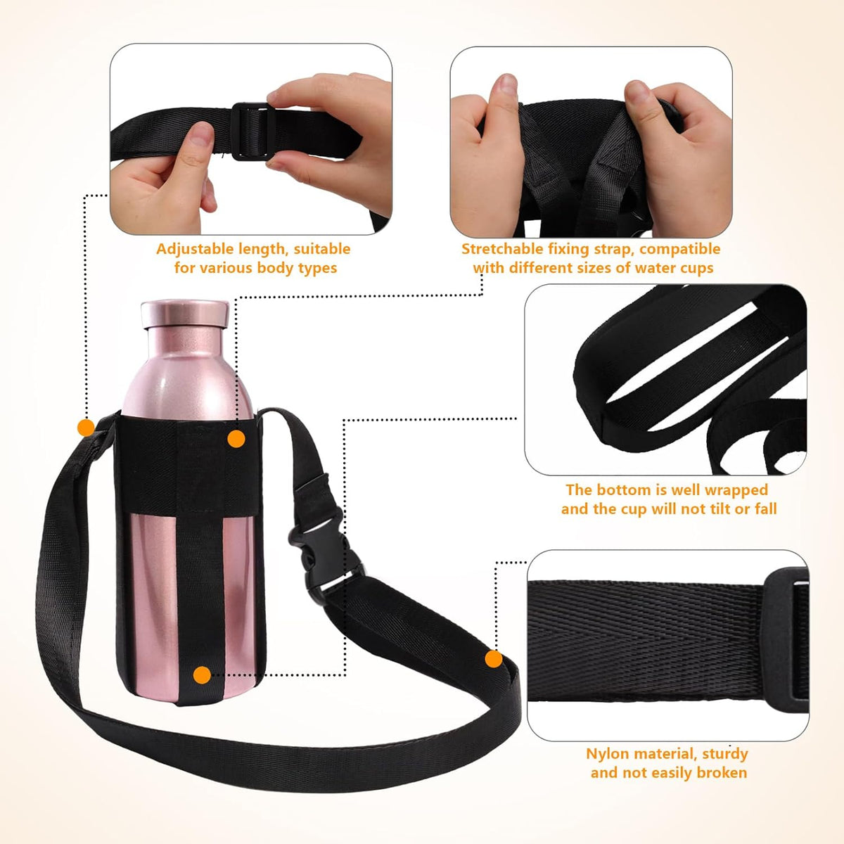 Skiennix Water Bottle Shoulder Strap - Adjustable Crossbody Design for 12-32oz Bottles