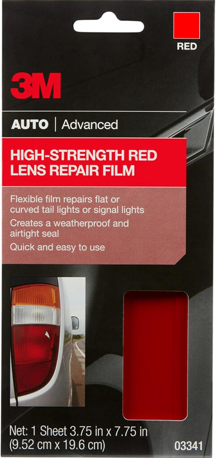 3M Auto High-Strength Lens Repair Film, 3.5 in x 7.75 in, Assorted Sheets: Red / Amber / Clear, Weatherproof & Airtight Seal, Flexible Film Repairs Flat or Curved Lenses on Truck & Car Lights (03345)
