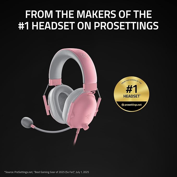 Razer BlackShark V2 X Gaming Headset, 50mm Drivers, Quartz Pink