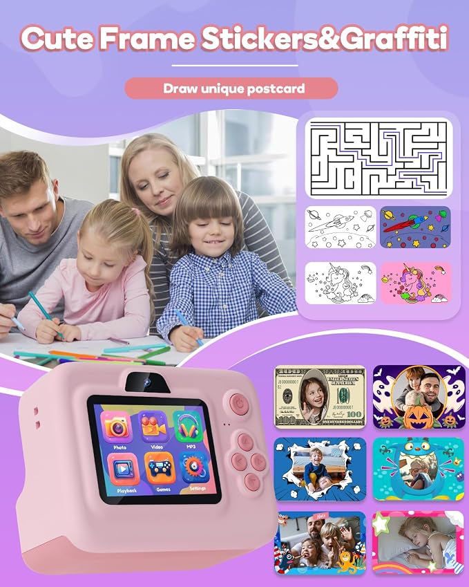 Dylanto Kids Camera Instant Print, 1080P Kids Instant Cameras that Print Photos