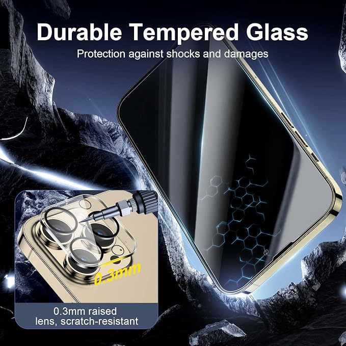 NEW'C 3x Privacy for iPhone 14 Pro Max Screen Protector+ 3x Camera Lens