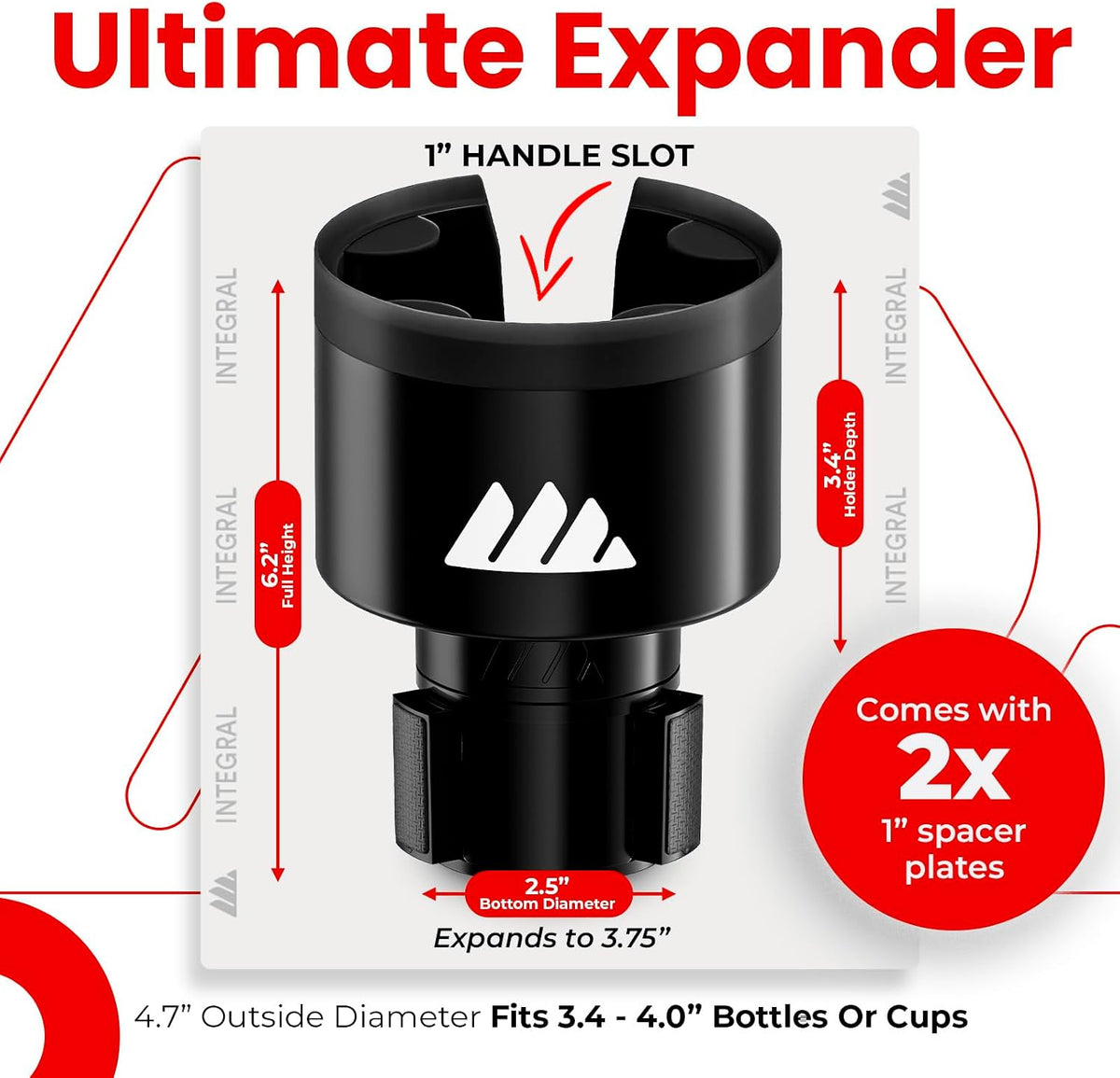 Integral Ultimate Car Cup Holder Expander with Adjustable Base - 2 Pack