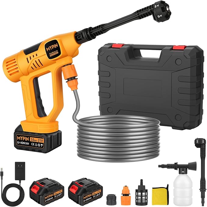 Upgraded LCD Display Portable Cordless Pressure Washer, 790 PSI 21V 2x3.0AH Rechargeable Batteries Powered Pressure Washer, 6-in-1 Nozzle for Car Floor Wall Fence Cleaning,10 Adjustable Pressure Modes