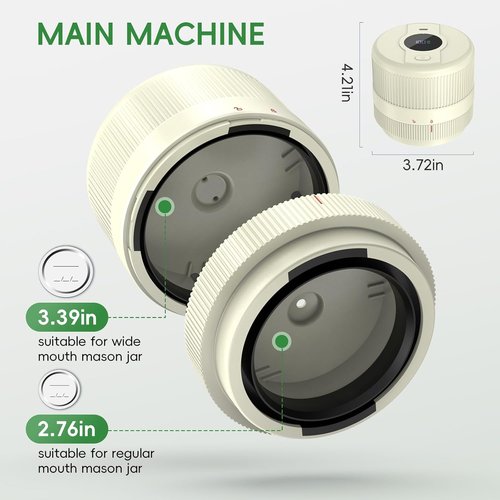 Mason Jar Vacuum Sealer Kit - Electric Sealer for Wide & Regular Mouth Lids | Automatic Food Storage Machine - Ivory