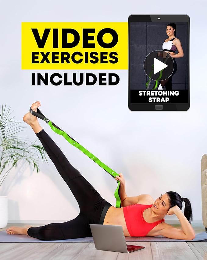 Stretching Strap with Loops - Non Elastic Stretch Band for Physical Therapy, Yoga Strap for Stretching Equipment, Stretch Bands for Exercise and Flexibility - Fascia, Hamstring & Leg Stretcher Belt