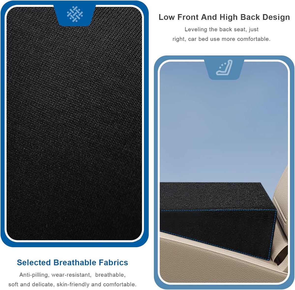 Auto Seat Wedge Leveling Cushion, Breathable Fabric Rear Seat Leveling Mat Support Cushion, Ergonomic Angled Design Backseat Pad Pain Relief Pad for Car Office Outdoor