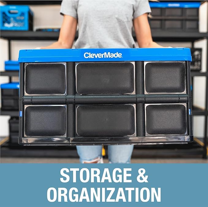 CleverMade Collapsible Storage Bins 32L 3 Pack – Heavy Duty Foldable Storage Bins with Built-In Handles for Garage Storage and Home Organization - Stone