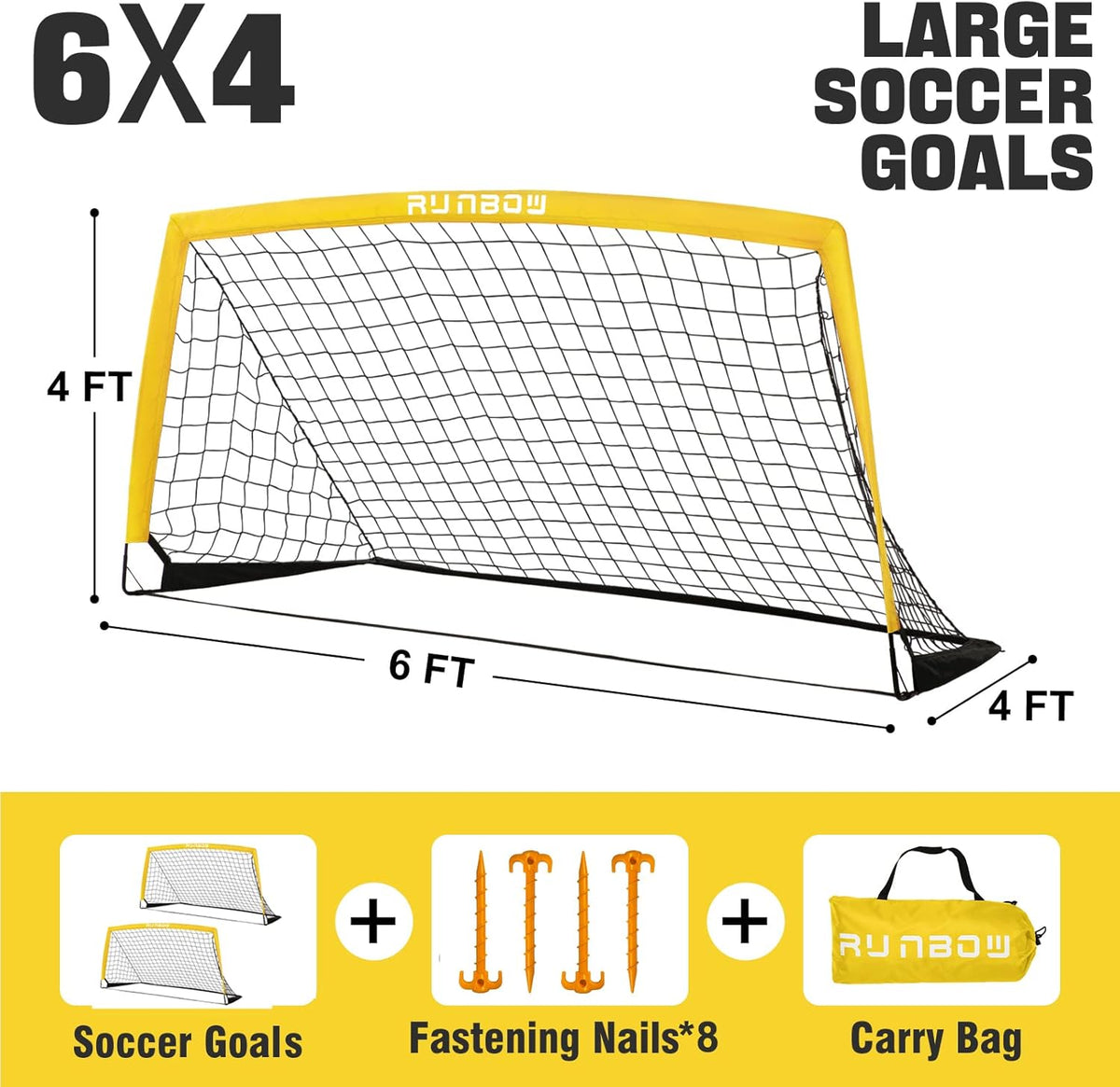 RUNBOW 6x4 FT Portable Kids Soccer Goal - Folding Soccer Net with Carry Bag for Indoor/Outdoor Training