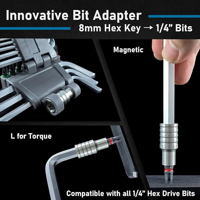 20in1 Metric Allen Wrench Set, S2 Steel Hex Key Set, Allen Key Set with Bit Adapter and Screwdriver Bits, Ball End for Tilt Operation and Chamfered Tips for Easy Entry