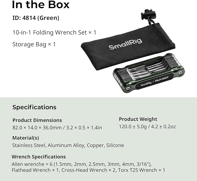 SmallRig x FILM RIOT 10-in-1 Folding Tool Set with Screwdrivers and Hex Key Wrenches, Multiple Angle Positioning, Portable and Compact Design (Green) - 4814