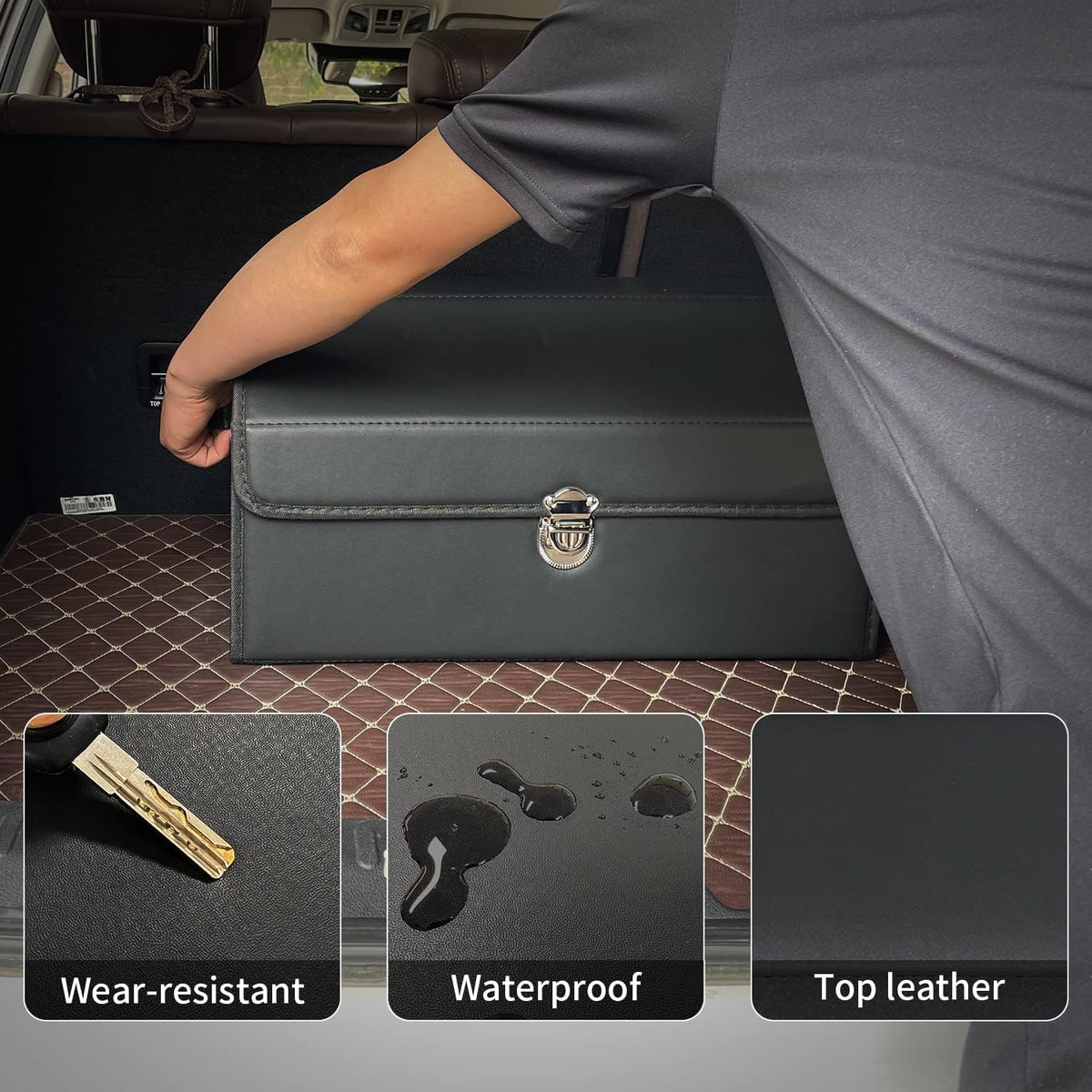 Trunk Organizer for Car,Trunk Organizer for SUV & Sedan,With Lid,Multi-Functional,Foldable Cargo Stotage Box - Black - Small
