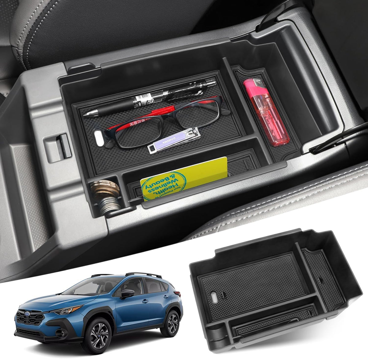 Center Console Organizer for Subaru Crosstrek & Impreza, Black Coin Holder