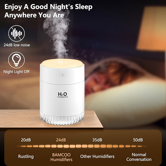 Portable Mini Humidifier, Auto Shut-Off, 2 Mist Modes, Quite, Small Humidifiers for Bedroom Travel Office Desk Plants(White)