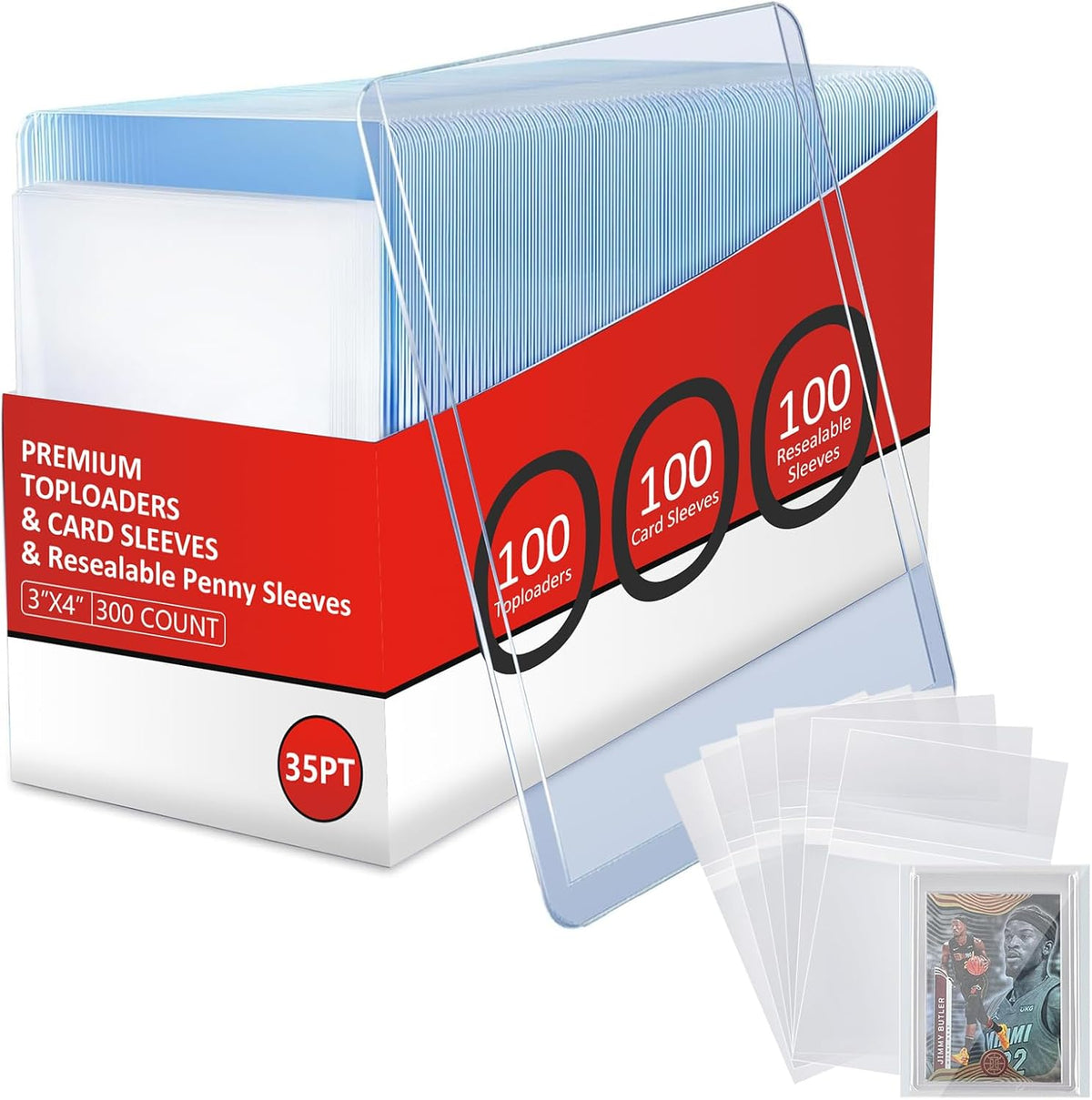 Triple Protections 300ct Card Sleeves - Premium Hard Plastic TopLoads & Resealable Penny Sleeves | 3"x4" Sports Trading Card Holder