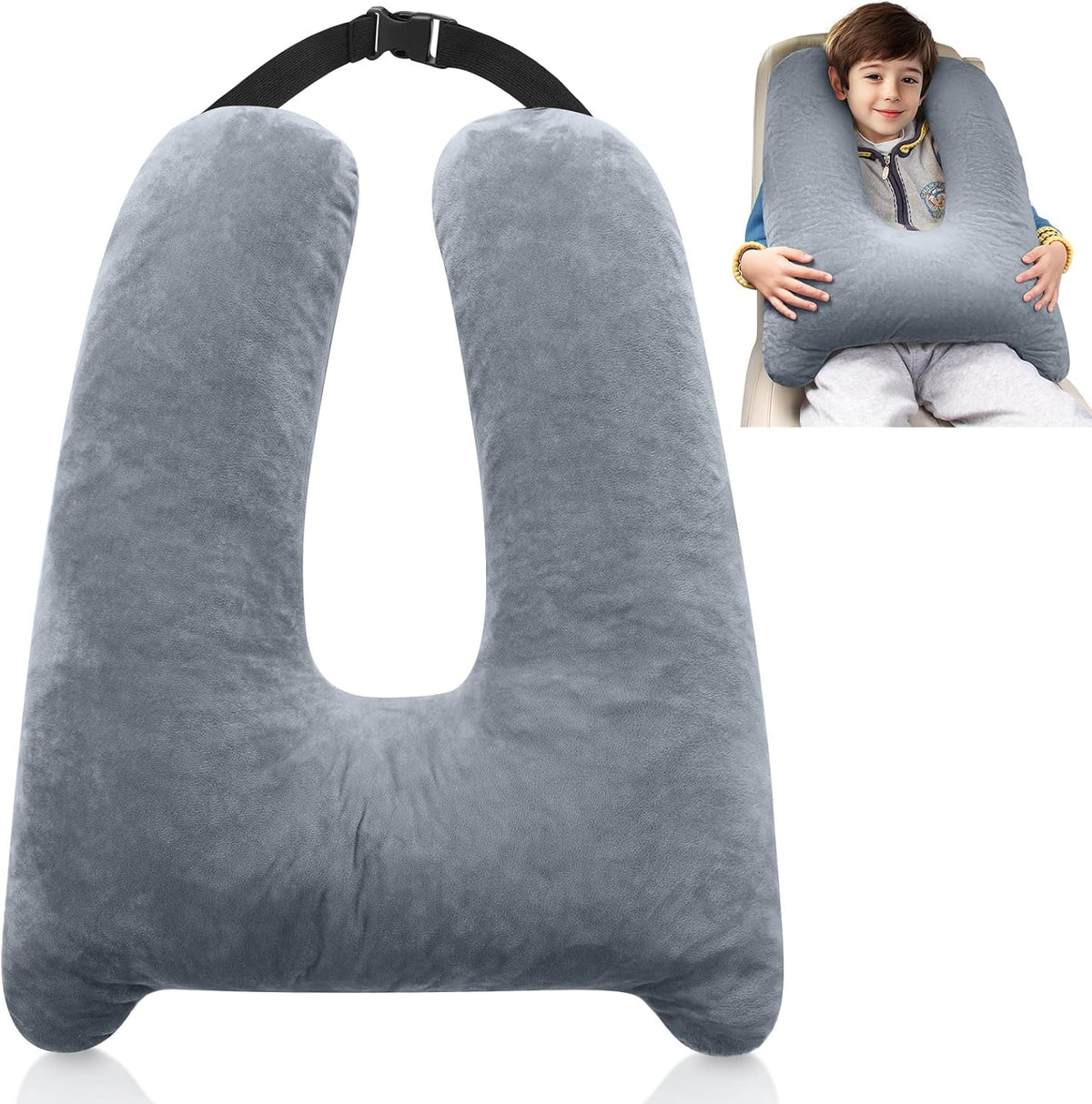 MAGIC ELEPHANT Travel Pillow for Car Sleeping, Car Pillow for Kids Travel and Adults, Neck Pillow and Road Trip Essentials for Kids, Light Grey