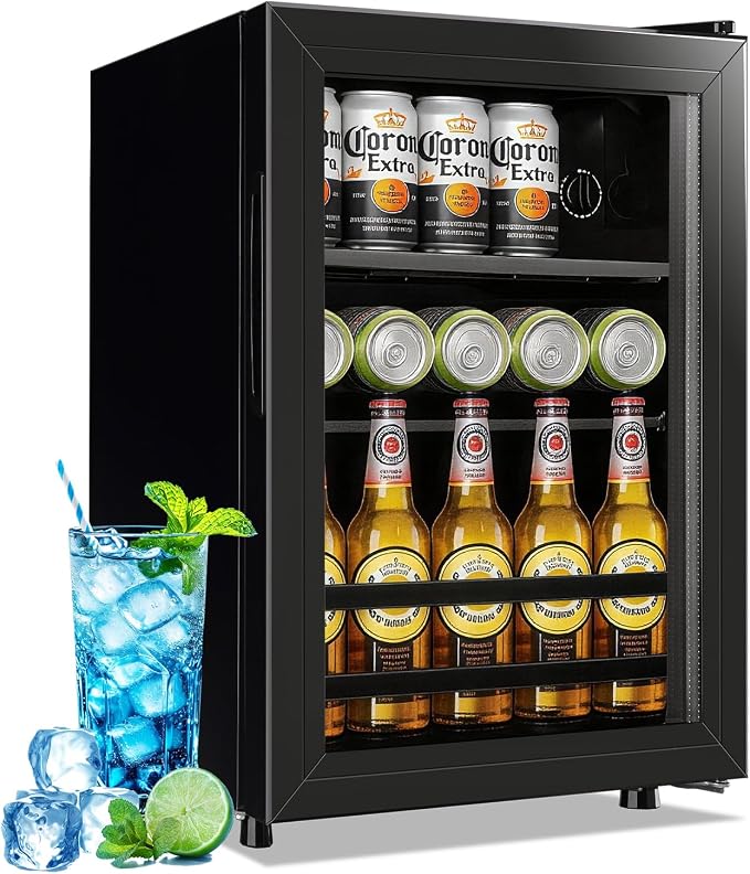 1.3 Cu.ft Beverage Refrigerator Drink Mini Fridge Refrigerator for Soda Beer or Cans Personal Beverage Cooler 7 Modes Temp Adjustable Shelves Suit for Home, Office, Dorm