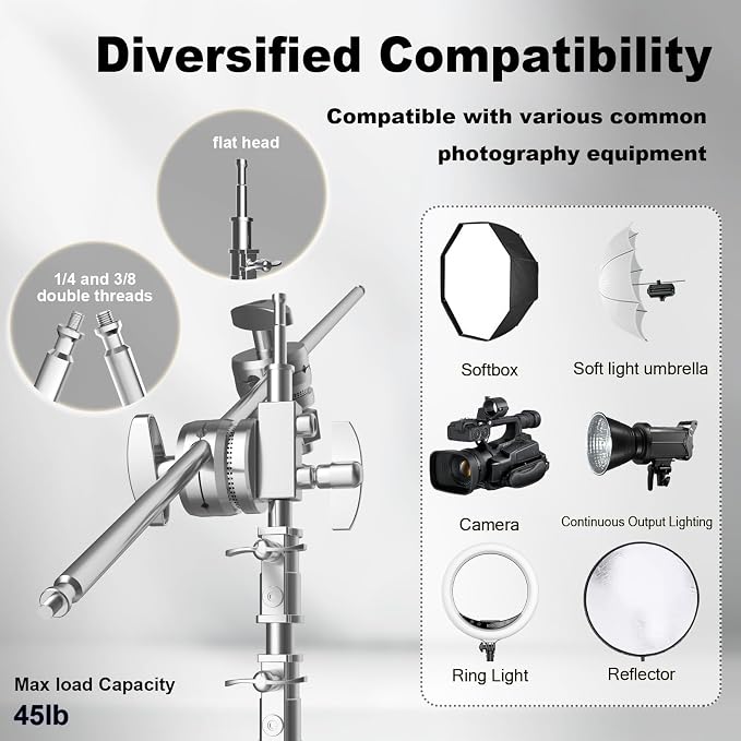 C Stand with Boom Arm, Photography Light Stand Kit