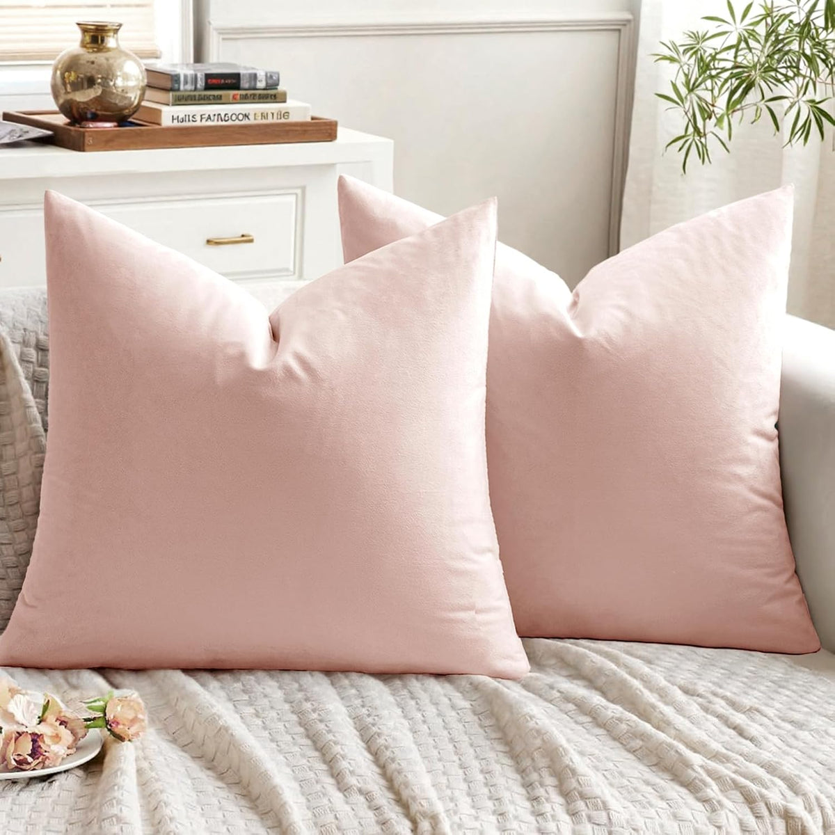 EMEMA Fall Bright Gold Velvet Throw Pillow Covers 16x16 Inch Set of 2 Decorative Square Pillowcase Soft Solid Cushion Case for Couch Sofa Bedroom Livingroom