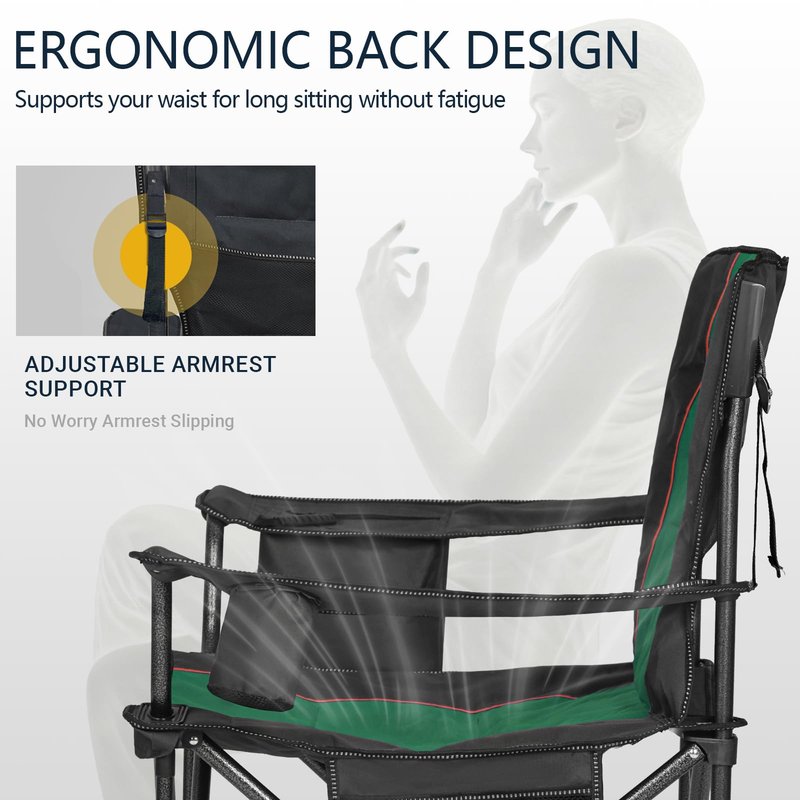 Overmont Oversized Folding Camping Chair - 450lbs Support with Padded Cushion Cooler Pockets - Heavy Duty Collapsible Chairs for Sports Garden Beach Fishing Green