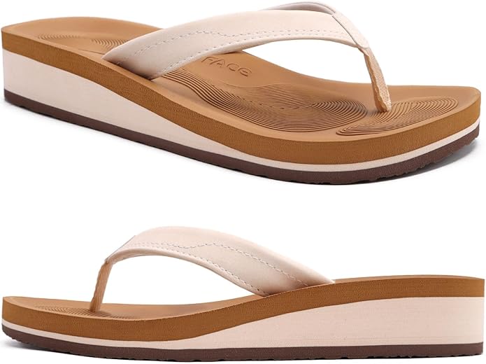 COFACE Flip Flops for Women With Comfortable Arch Support Ladies Fashion Platform Thong Sandals Soft Yoga Mat Sole For Beach/Indoor Outdoor