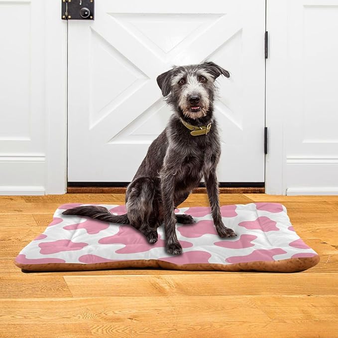 Pink Milk Cow Print Pet Bed Cute Dog Bed Mat Absorbing Non Slip Pad Pet Sleeping Mat for Small, Medium, and Large Dogs Puppy Cat 24 in x 18 in
