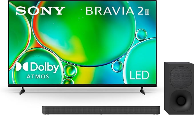 Sony BRAVIA 2 II 65 Inch 4K Ultra HD LED Smart TV (K-65S20M2, 2025) with HT-S400 2.1ch Soundbar and Wireless Subwoofer Bundle