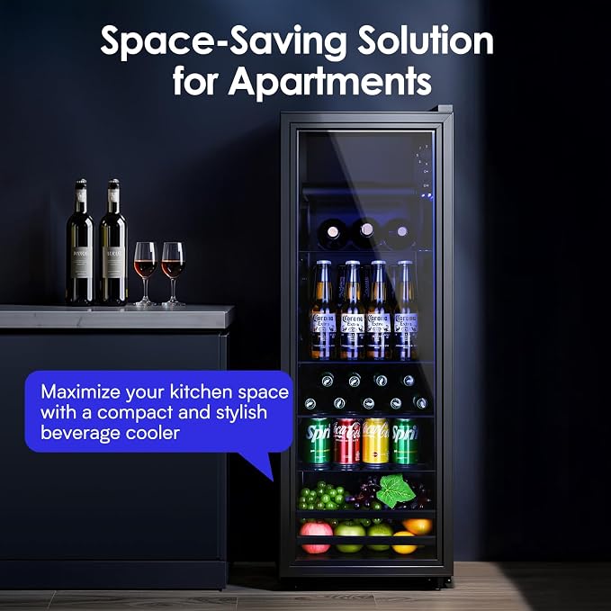 Anypro Beverage Refrigerator Cooler 4.8 Cu.Ft, Mini Fridge with Freeze with Glass Door for Soda Beer or Wine, Small Drink Dispenser Machine for Home Office Bar, 7 Temperatures, Adjustable Shelves