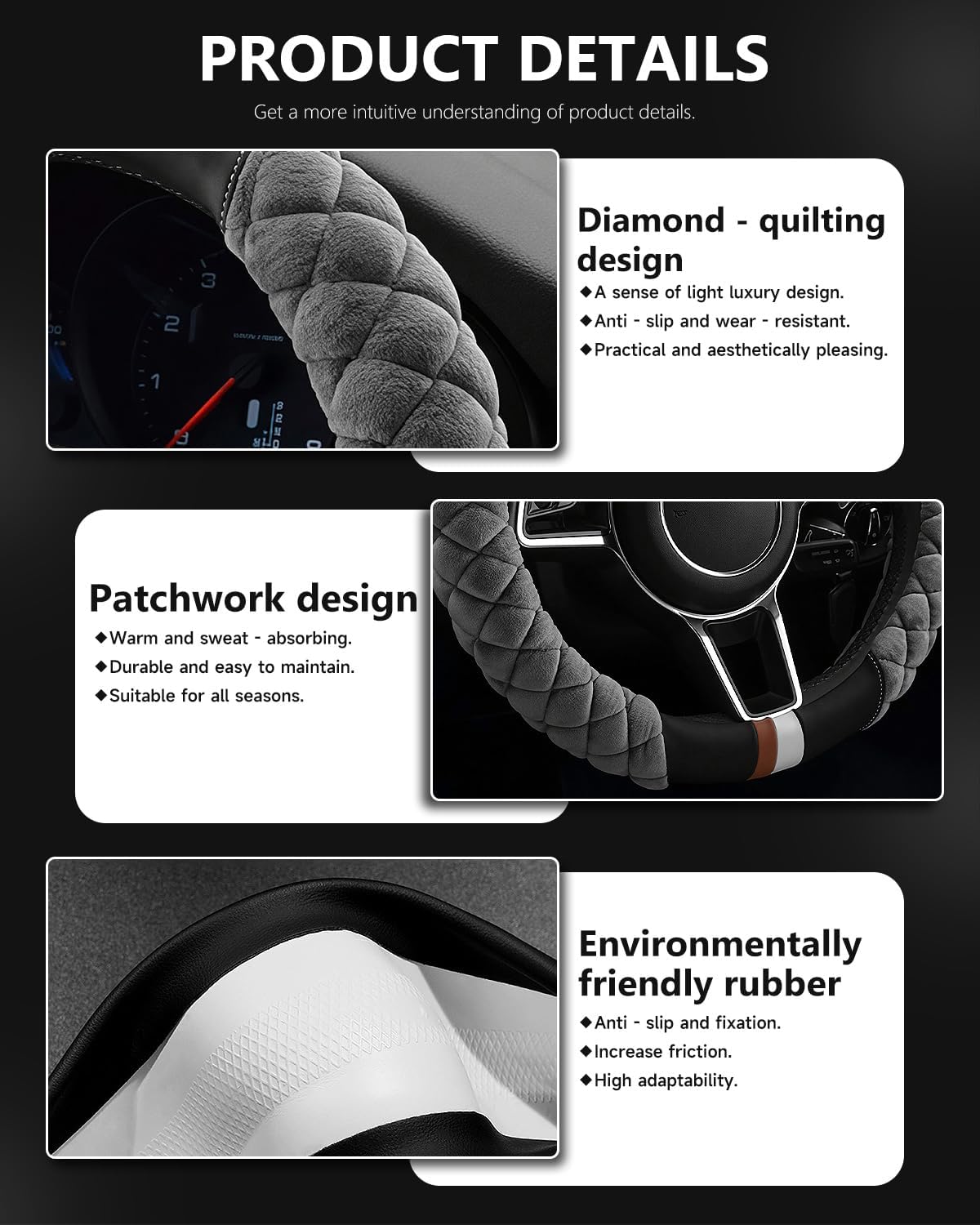 Cxtiy Fluffy Steering Wheel Cover Women Men Plush Steering Wheel Warmer for Winter Soft Fuzzy Luxury Car Accessories (A-Gray)