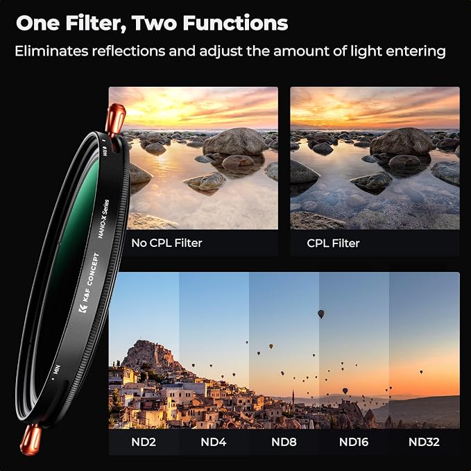 K&F CONCEPT 55mm Variable Fader ND2-ND32 ND Filter and CPL Circular Polarizing