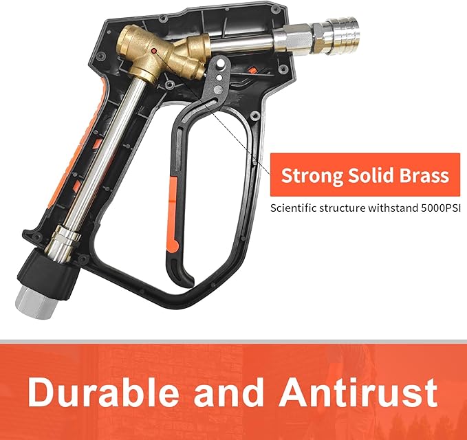 Pressure Washer Gun, 5000 PSI / 10.5 GPM with 3/8" Swivel Plug & M22-14mm/15mm Fittings, 5 Nozzle Tips, Suitable for Most Pressure Washers