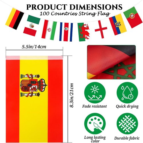 100 Countries String Flag Banner Set - 82Ft Durable Mini Polyester Flags for Parties & Events
