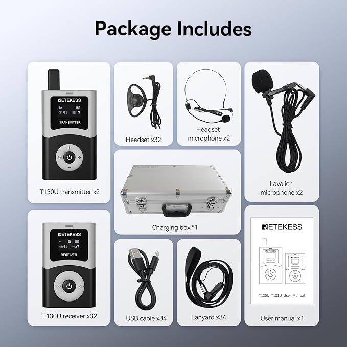 Retekess T130U Wireless Tour Guide System, Stable Signal, Assistive Listening
