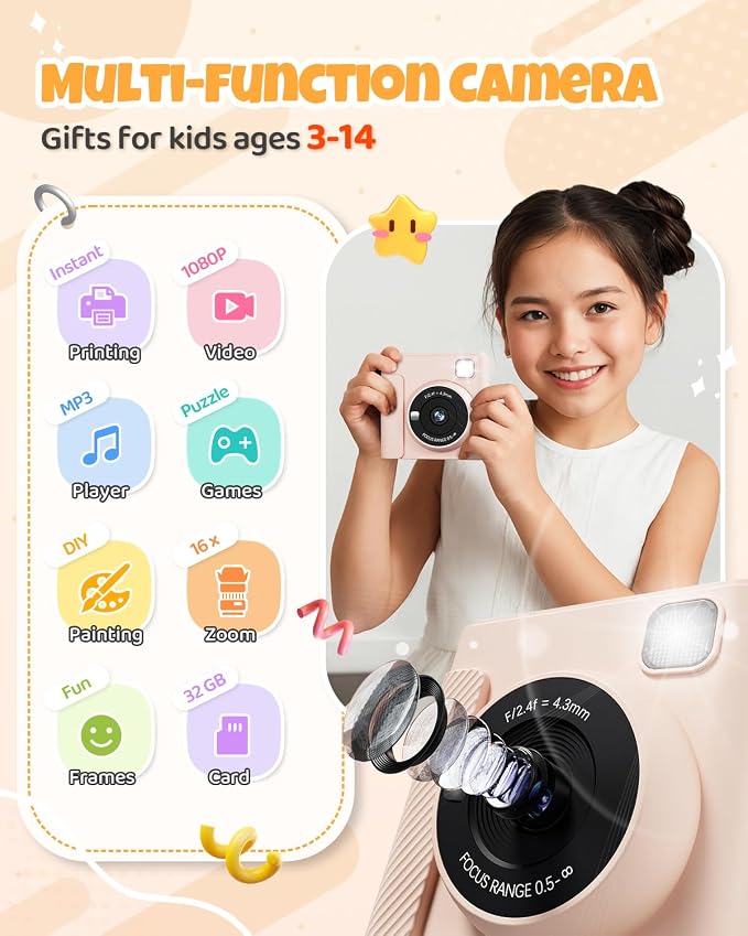 TIATUA Kids Instant Print Camera, Christmas Birthday Gifts
