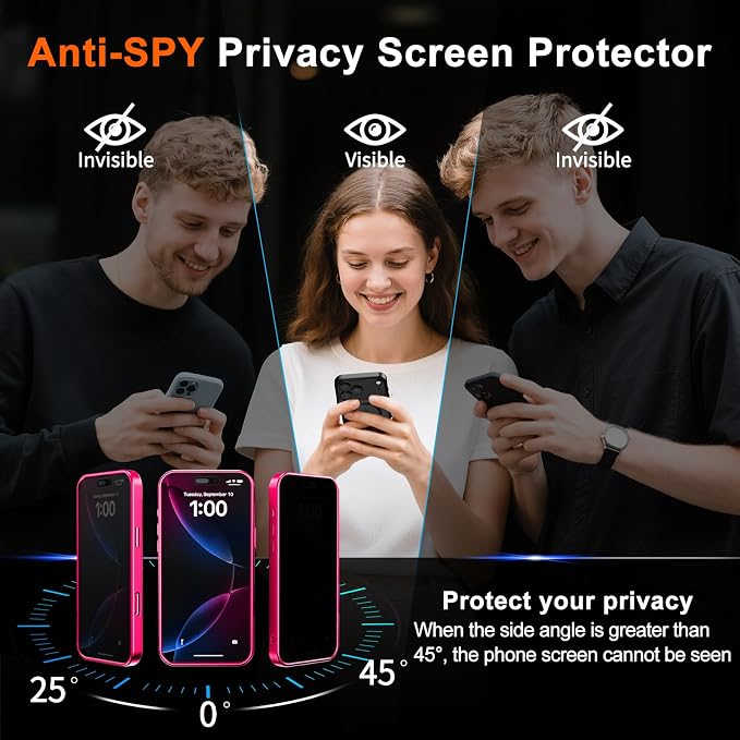for iPhone 15 Pro Case with Privacy Screen Protector and Camera Protection